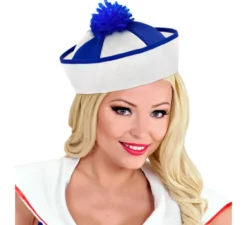 Cappello da marinaio con strisce e nappa blu