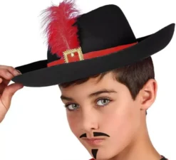 Cappello da moschettiere nero per bambini