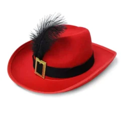 Cappello da moschettiere rosso con piuma per bambini