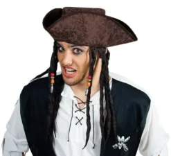 Cappello da pirata marrone con i dreadlocks