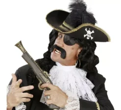 Cappello da pirata nero con piuma in feltro