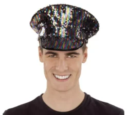 Cappello da Poliziotto nero con paillette Arcobaleno
