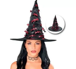 Cappello da strega con pipistrello appeso