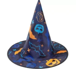 Cappello da strega con stampa pipistrelli blu