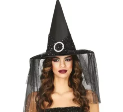 Cappello da strega con velo e stelle