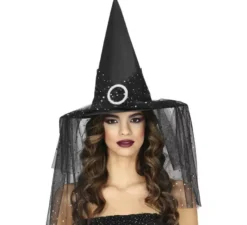 Cappello da strega con velo e stelle