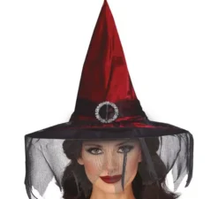 Cappello da strega marrone con velo