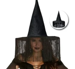 Cappello da strega nero con frange