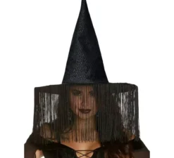 Cappello da strega nero con frange