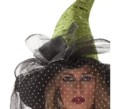 Cappello da strega verde con velo 59 cm