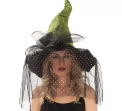 Cappello da strega verde con velo 59 cm