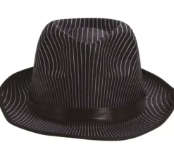 Cappello gangster nero a strisce bianche con banda nera