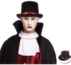 Cappello gotico nero con fiocco rosso per adulto