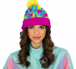 Cappello in lana giallo e rosa per adulto anni '80