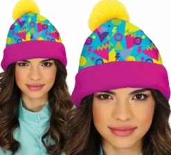 Cappello in lana giallo e rosa per adulto anni '80