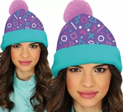 Cappello in lana turchese e rosa per adulto anni '80