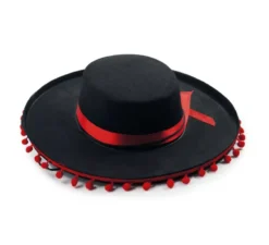 Cappello messicano nero con palline rosse per adulti