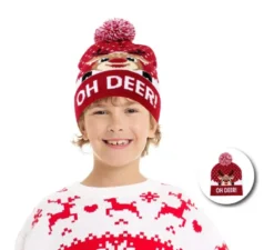 Cappello natalizio per bambini Borgogna Oh Deer Reindeer