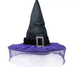 Cappello nero da strega con velo