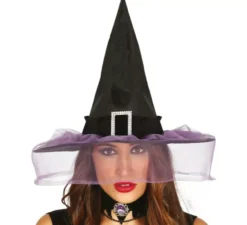 Cappello nero da strega con velo