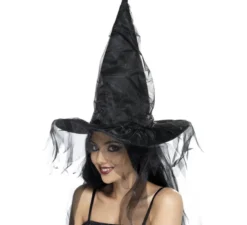 Cappello nero da strega con velo
