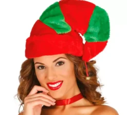 Cappello o cappello da elfo rosso e verde con campana