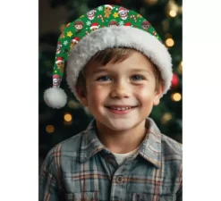 Cappello stampato natalizio verde per bambini