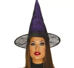 Cappello strega lilla con ragnatele e ragni