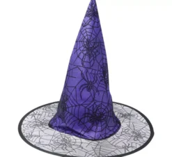 Cappello strega lilla con ragnatele e ragni