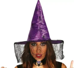 Cappello strega lilla con velo