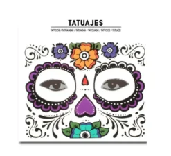 Catrina fiori viola tatuaggio viso adulto