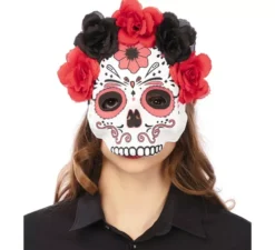 Catrina Mezza Maschera con fiori adulto 22x23 cm