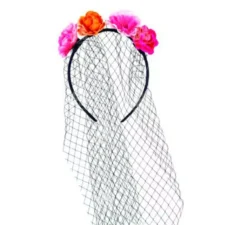 Cerchietto Catrina con fiori e velo