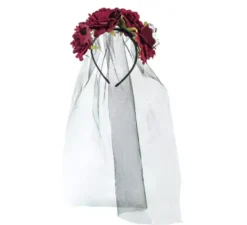 Cerchietto Catrina con fiori rosa con velo