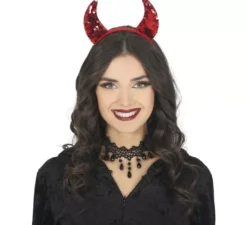 Cerchietto con corna da diavolo rosse lucide