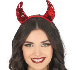 Cerchietto con corna da diavolo rosse lucide