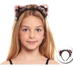 Cerchietto con orecchie da gattino con pizzo