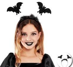 Cerchietto da pipistrello nero con piume per bambini