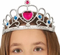 Cerchietto da principessa in argento con cuore rosa