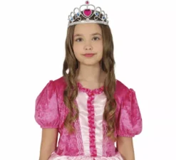 Cerchietto da principessa in argento con cuore rosa