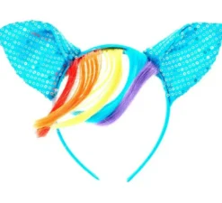 Cerchietto in pony blu con paillettes e capelli arcobaleno