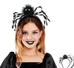 Cerchietto per bambini con ragno nero con gambe argentate