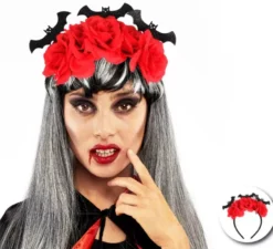 Cerchietto pipistrelli con rose rosse