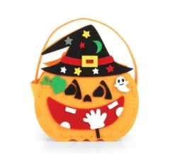 Cestino porta caramelle zucca con cappello in feltro 17x12x6 cm