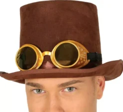 Cilindro marrone steampunk con occhiali