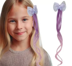Ciocca di capelli lilla con farfalla, 35 cm