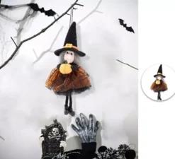 Ciondolo bambola strega con zucca 21 cm