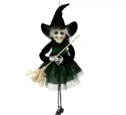 Ciondolo strega verde con scopa 45 cm