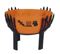 Ciotola arancione con supporto mani teschio 26x18 cm