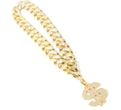 Collana a catena con simbolo del dollaro con diamanti